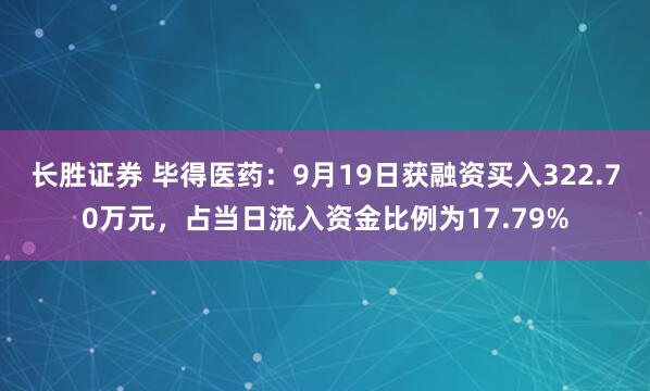 长胜证券 毕得医药：9月19日获融资买入322.70万元，占当日流入资金比例为17.79%