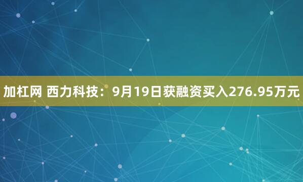 加杠网 西力科技：9月19日获融资买入276.95万元