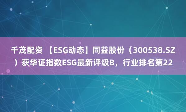 千茂配资 【ESG动态】同益股份（300538.SZ）获华证指数ESG最新评级B，行业排名第22